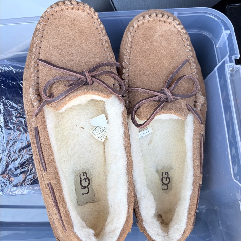 UGG Women's Chestnut Suede Shearling Moccasin Slippers